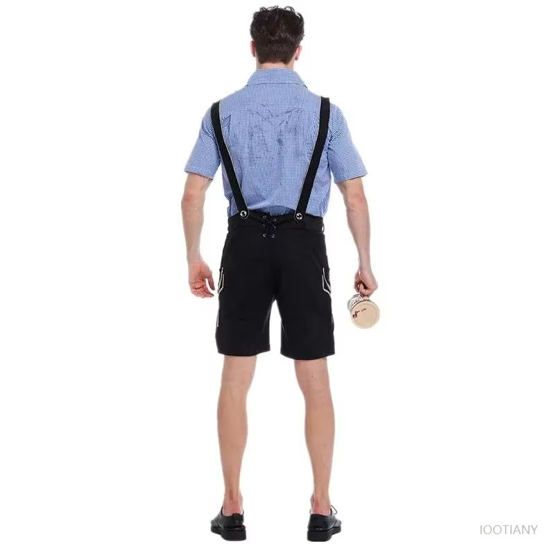 Traditional Bavarian Oktoberfest Men's Leather Pants with Suspenders Costume