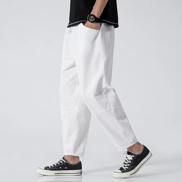 Men’s 100% Cotton Japanese Style Cropped Pants, Loose Summer Casual Fit up to 5XL