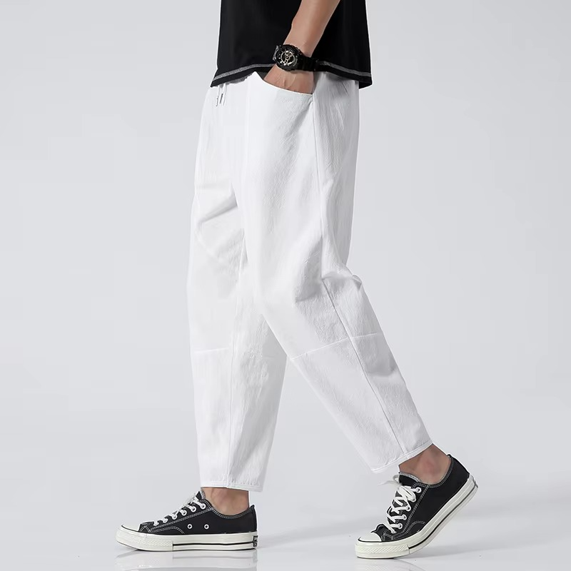 Men’s 100% Cotton Japanese Style Cropped Pants, Loose Summer Casual Fit up to 5XL