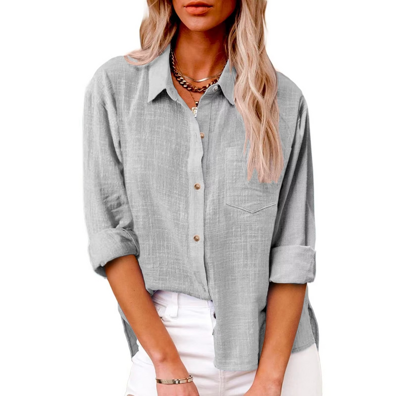 Cotton Linen Long Sleeve Women’s Casual Blouse for Spring 2025