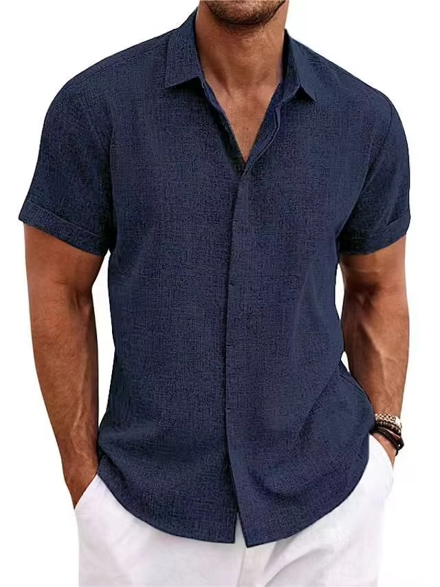 Men's Short Sleeve Linen Shirt for Summer
