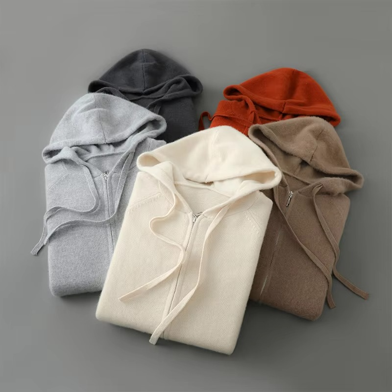 Men's Merino Wool Hooded Cardigan Sweater Jacket S-XXXL