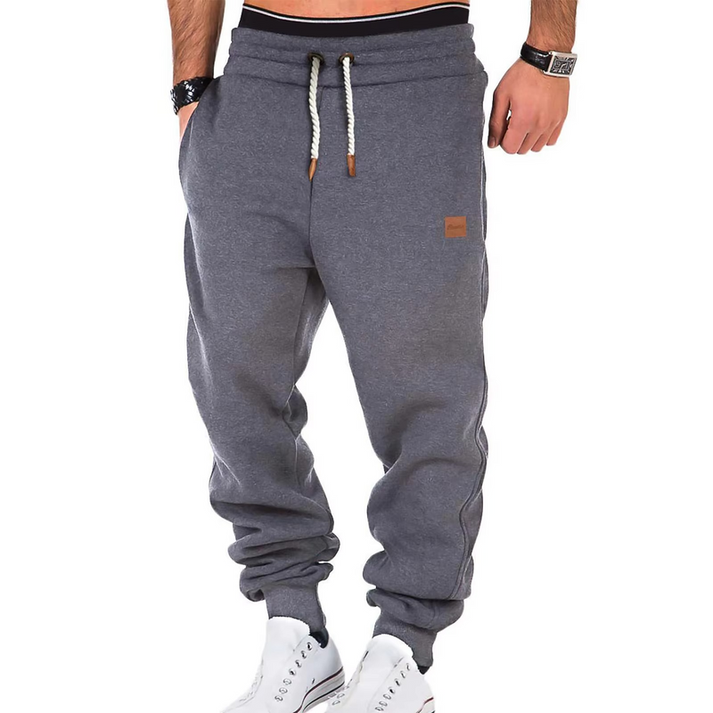 Men's Casual Sports Pants with Plush Lining and Adjustable Drawstring