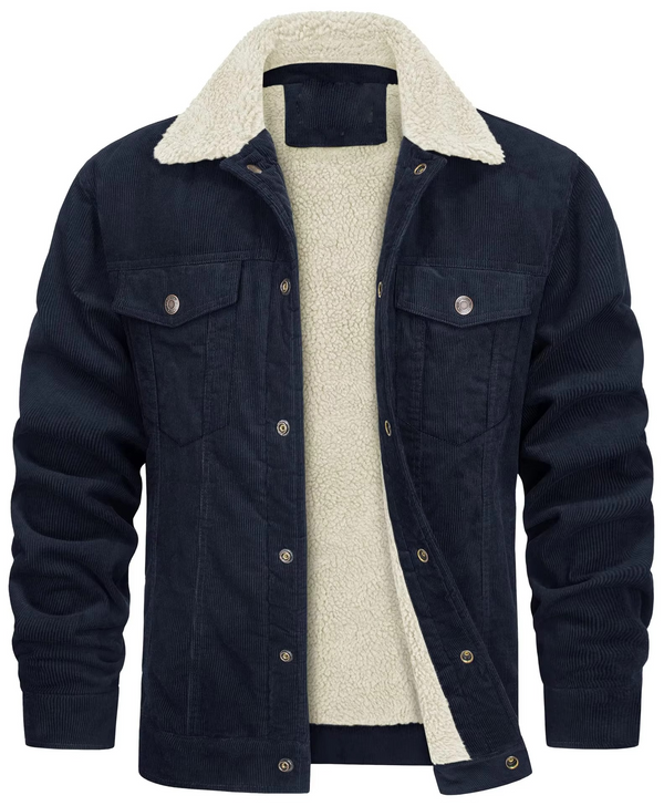 Men’s Corduroy Fleece-Lined Winter Jacket – Warm Casual Utility Coat