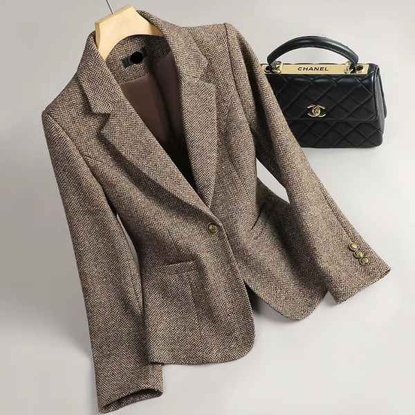 Women's Retro Wool Blazer Coat for Autumn and Winter