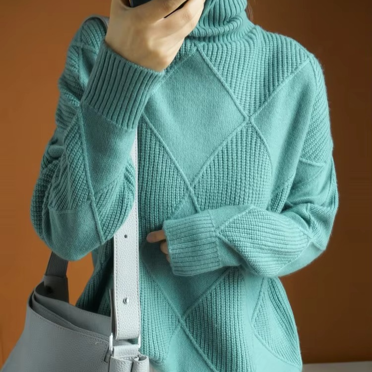 Womens Turtleneck Oversized Knit Sweater Pullover Long Sleeve Solid Jumper Top