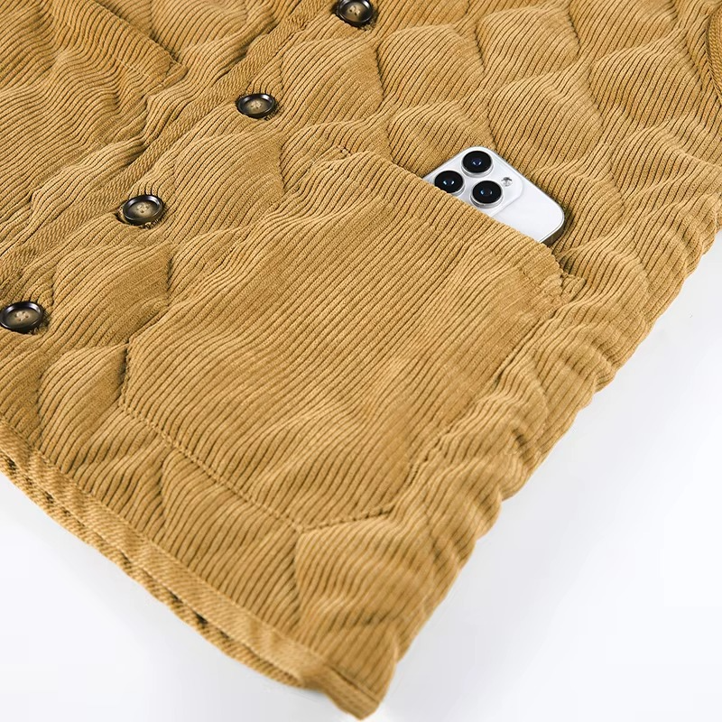 Men's Corduroy Padded Vest with Diamond Stitch, Warm V-Neck Workwear Jacket