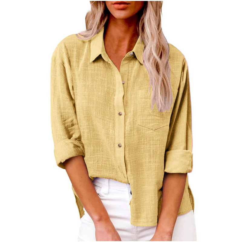 Cotton Linen Long Sleeve Women’s Casual Blouse for Spring 2025