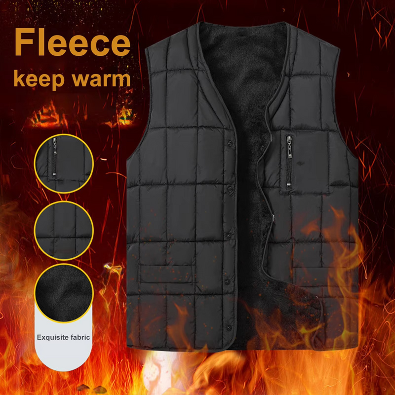 Men’s Padded V-Neck Vest, Solid Color Casual Warm Waistcoat with Pockets