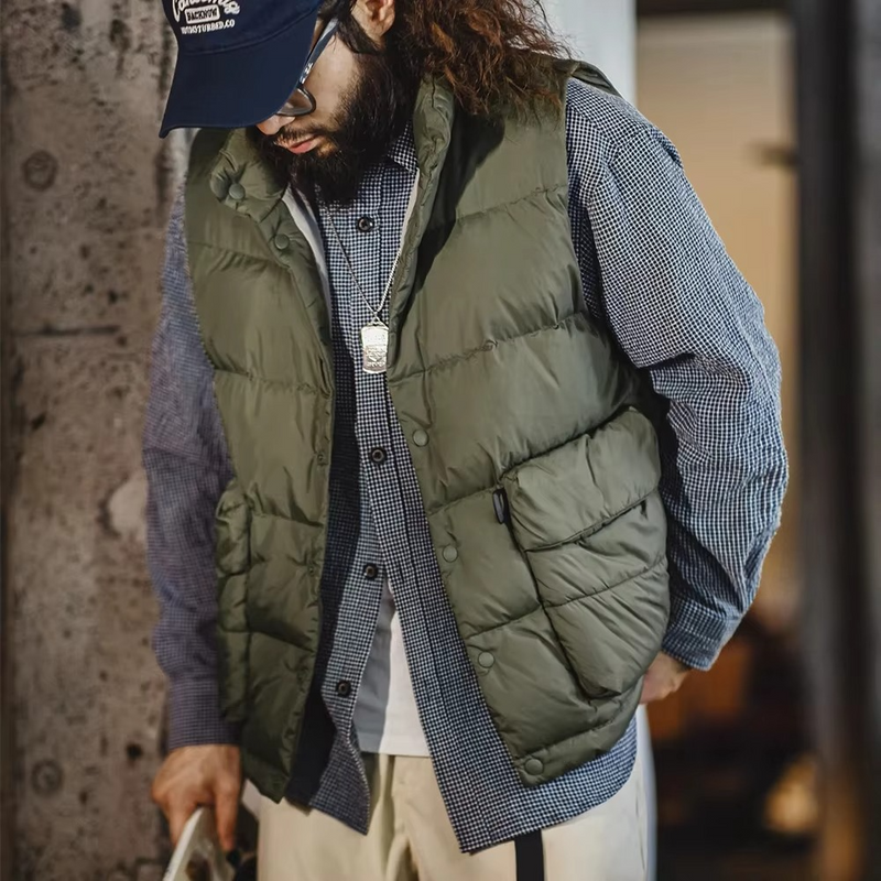 Men's Warm Down Vest with White Duck Down Filling and Stand Collar