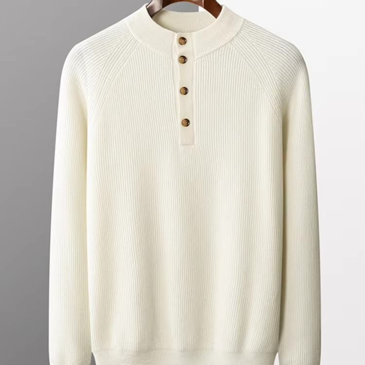 Men’s 100% Cashmere Pullover O Neck Sweater Soft Warm Buttoned Knitwear