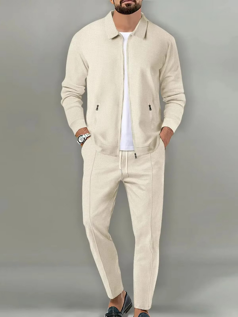 Men's 2-Piece Set Long Sleeve Polo Jacket Shirt with Matching Drawstring Pants
