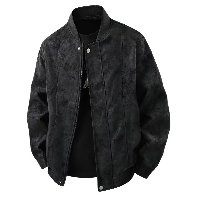 Spring 2025 Men's Lightweight Hong Kong Style Leather Jacket, Casual Youth Streetwear