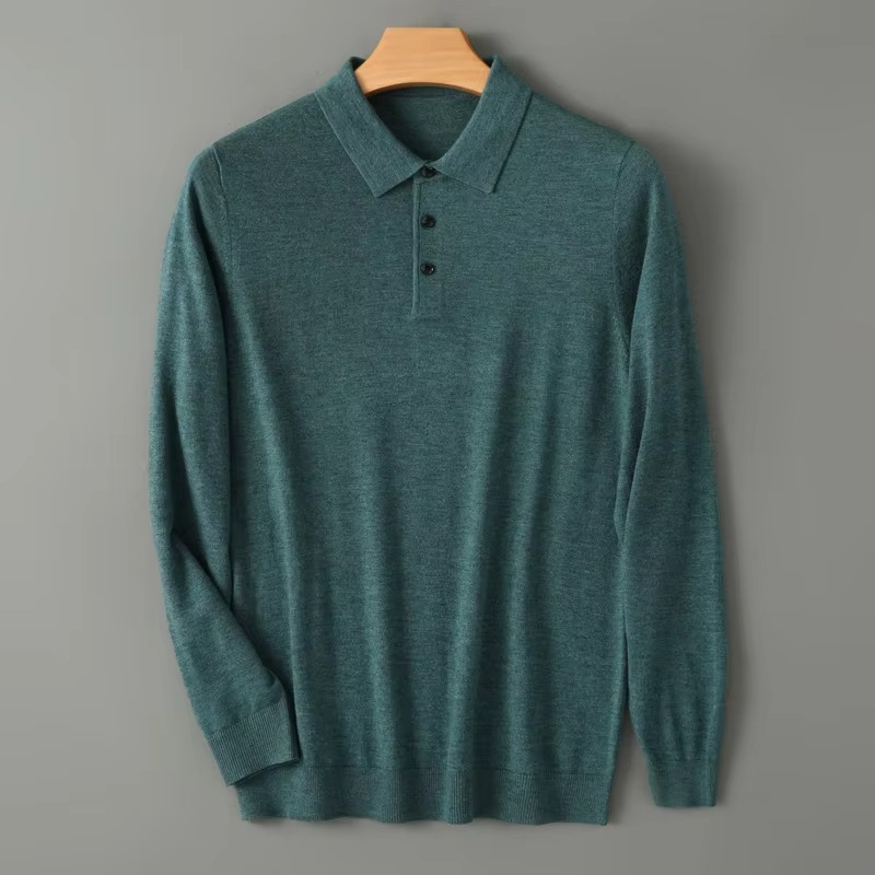 Men's Merino Wool Polo Collar Sweater Pullover