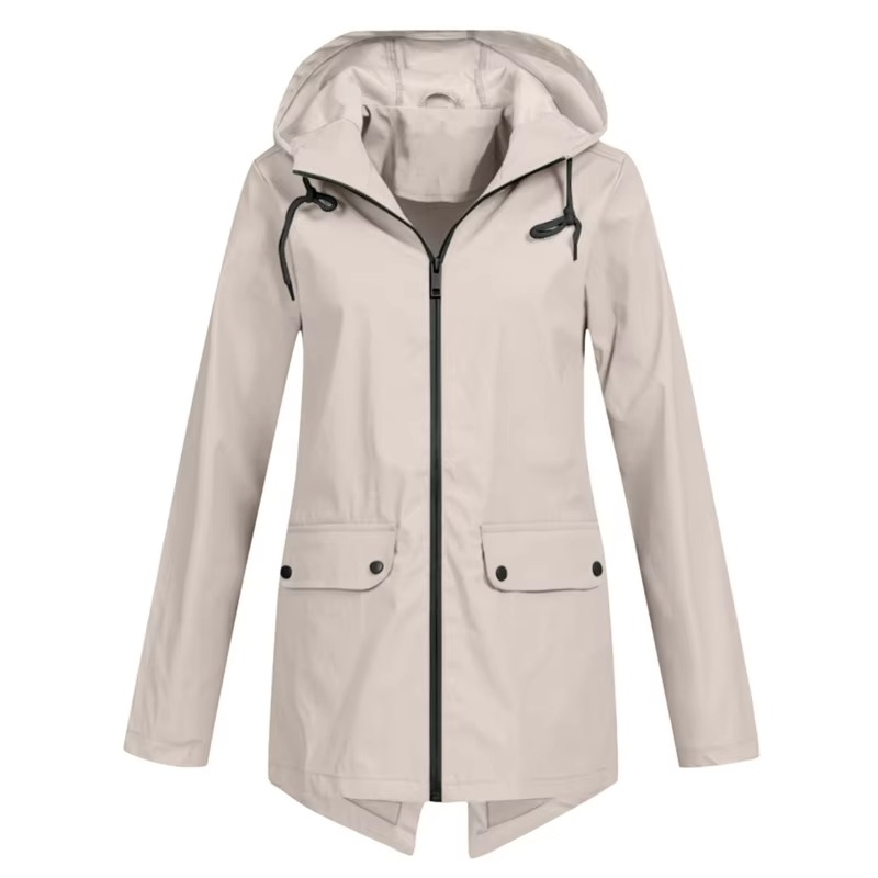 Women's Waterproof Hooded Velvet-Lined Windbreaker Trench Coat for Autumn and Winter