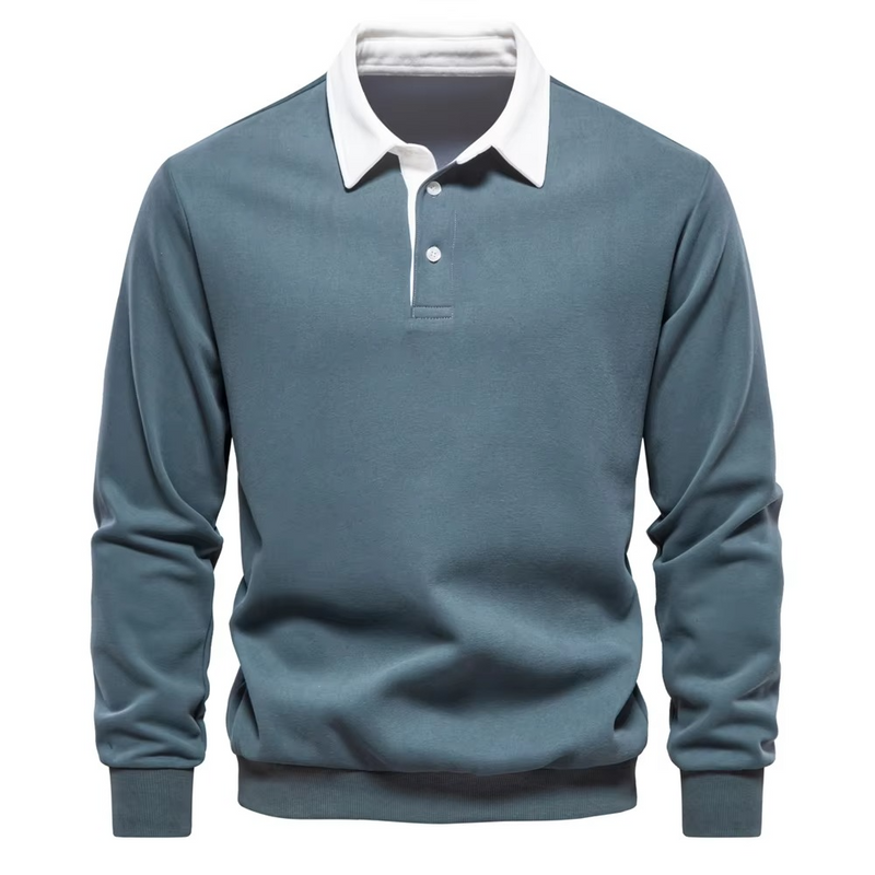 Autumn Polo Neck Cotton Sweatshirt for Men, Casual and Social Wear