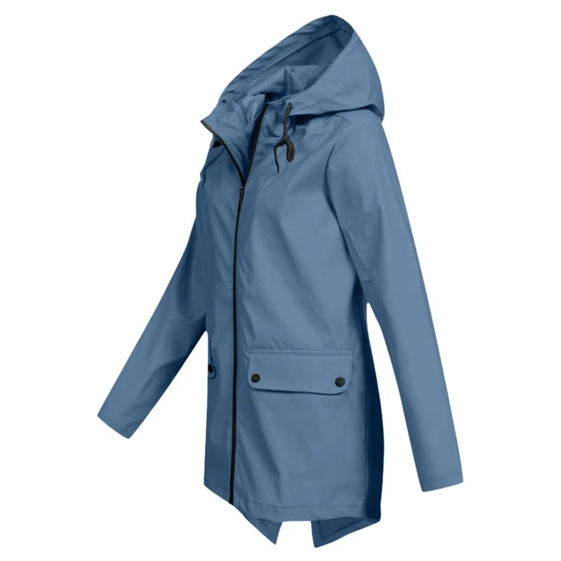 Women's Waterproof Hooded Velvet-Lined Windbreaker Trench Coat for Autumn and Winter