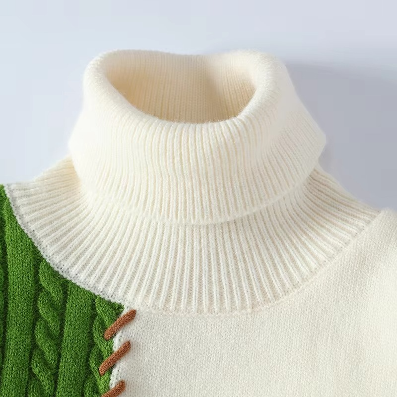 Men's Patchwork Knit Turtleneck Sweater Casual Warm Pullover