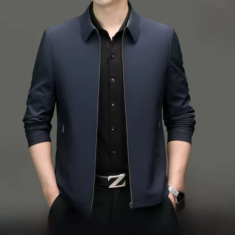 Men's Loose Fit Silk Blend Jacket with Straight Hemline