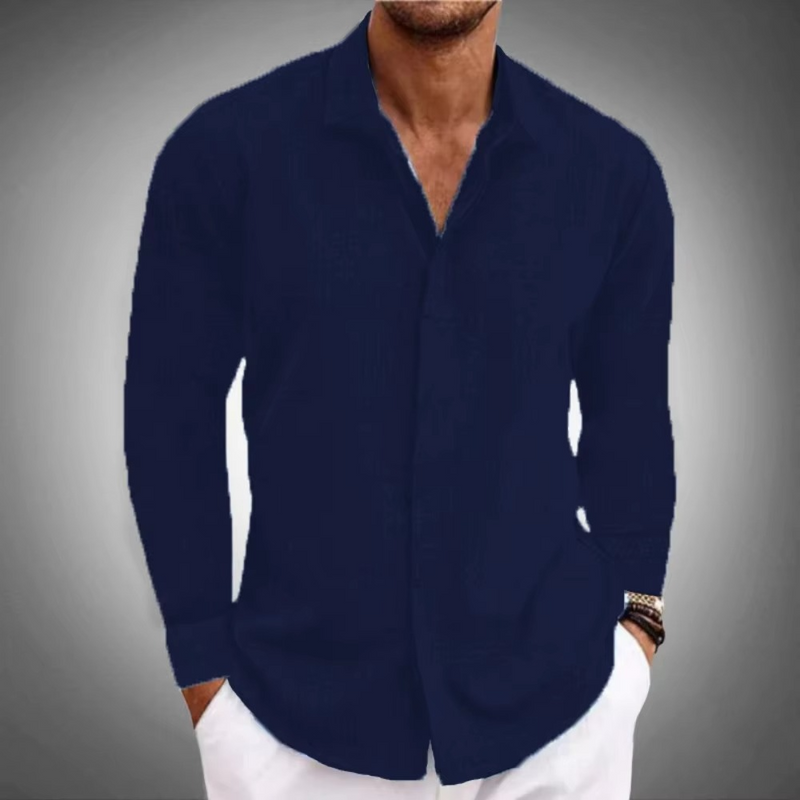 Men's Classic Solid Color Long Sleeve Button-Down Shirt