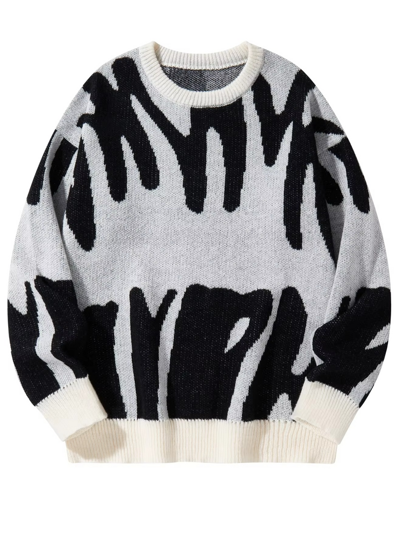 Men's Autumn Winter Jacquard Pattern Contrast Knit Pullover