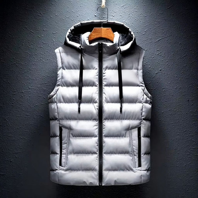 Men's Hooded Sleeveless Cotton Padded Vest, Casual Zipper Waistcoat, Plus Size up to 6XL