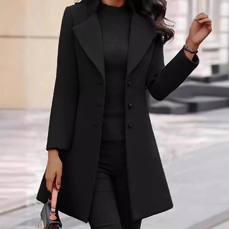 Women's Mid Length Wool Coat Slim Fit Single Breasted Winter Jacket
