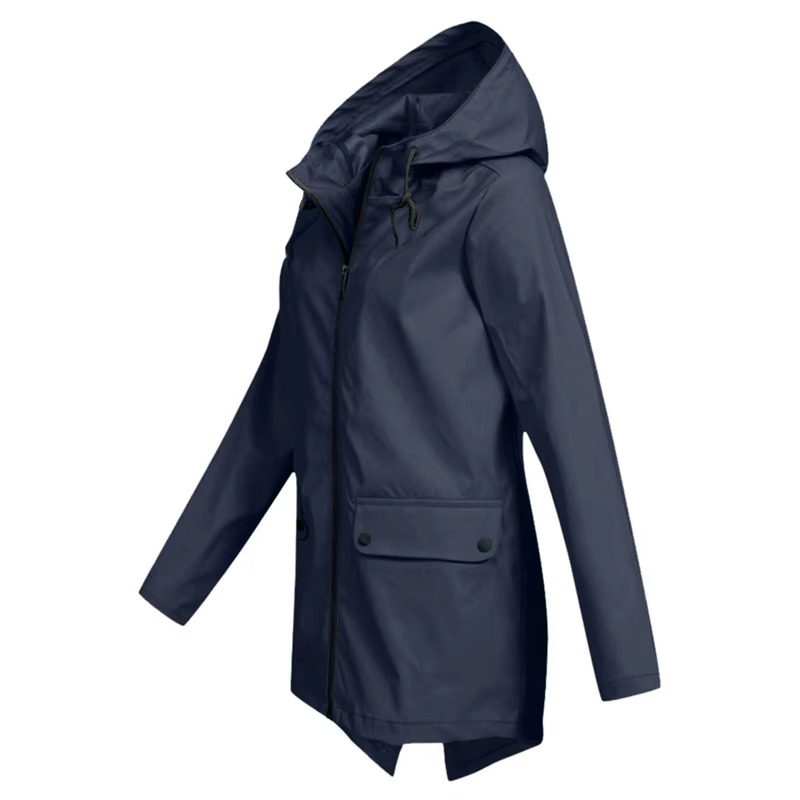 Women's Waterproof Hooded Velvet-Lined Windbreaker Trench Coat for Autumn and Winter