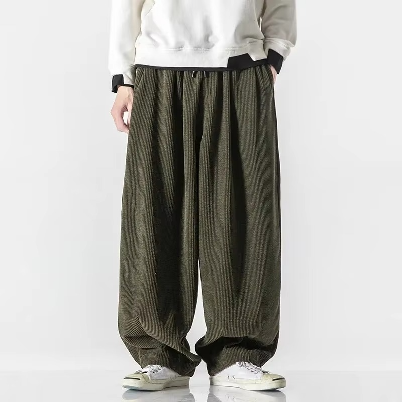 Long Corduroy Wide Leg Men's Pants, Loose Fit Floor-Length Trousers for Fall and Winter