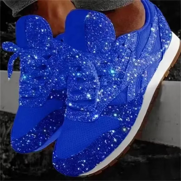 Women's Bling Mesh Platform Sneakers – Casual Lace-Up Flat Shoes for Everyday Style