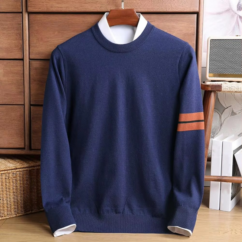 Men's Thick Knit Pullover Sweater with Stretch Cuffs and Hem
