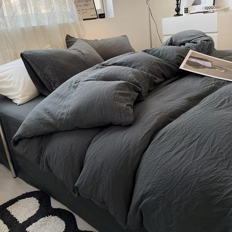 Dark Gray Brushed Duvet Cover Set with Pillowcases