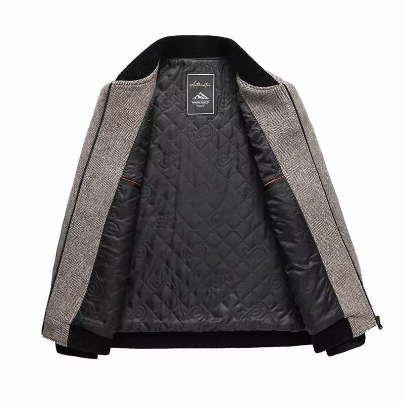 Men's Wool Blend Jacket – Gray Coffee Round Collar Business Casual Coat