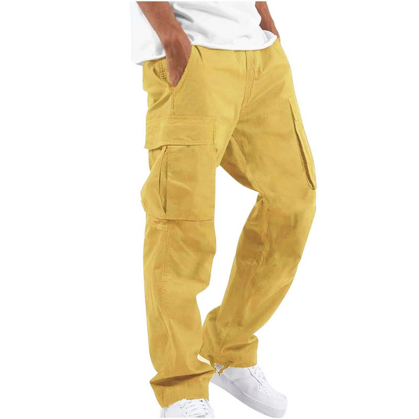 2025 Men's Solid Cargo Pants with Multi Pocket Design and Adjustable Drawstring