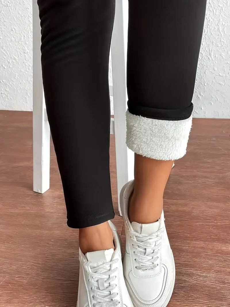 Women's Winter Warm Plush Leggings, Thermal Stretchy Casual Leggings For Cold Weather