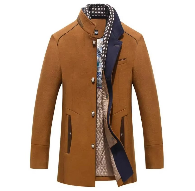 Men's Wool Blend Overcoat With Scarf Collar For Fall And Winter