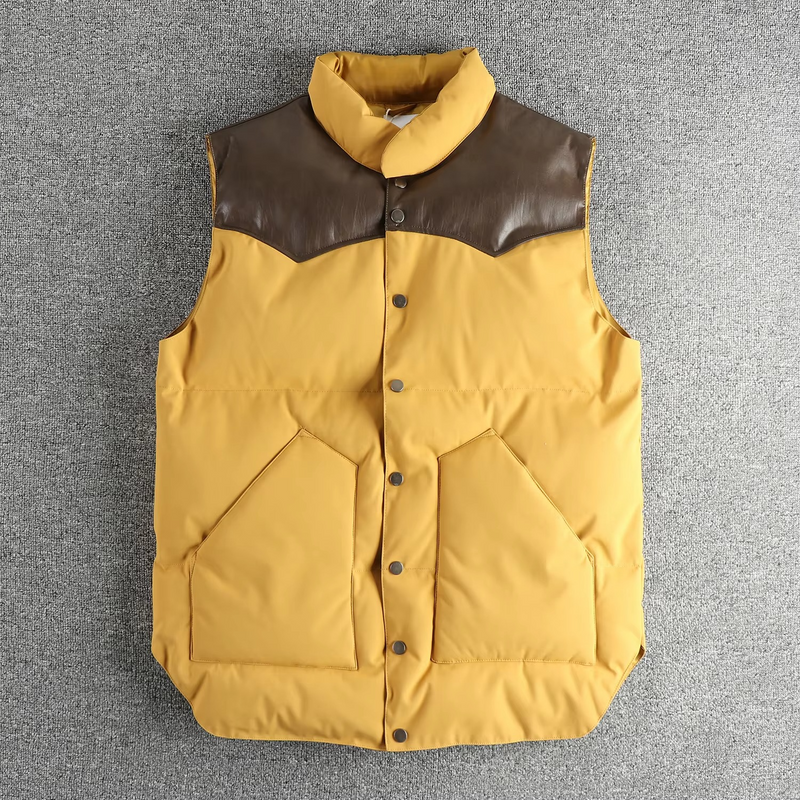 Retro PU Spliced Men’s Light Warm Sleeveless Vest