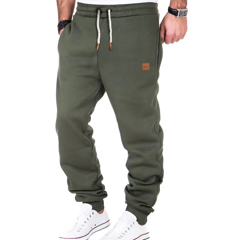 Men's Casual Sports Pants with Plush Lining and Adjustable Drawstring