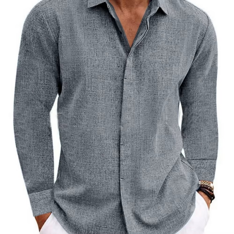 Men's Classic Solid Color Long Sleeve Button-Down Shirt