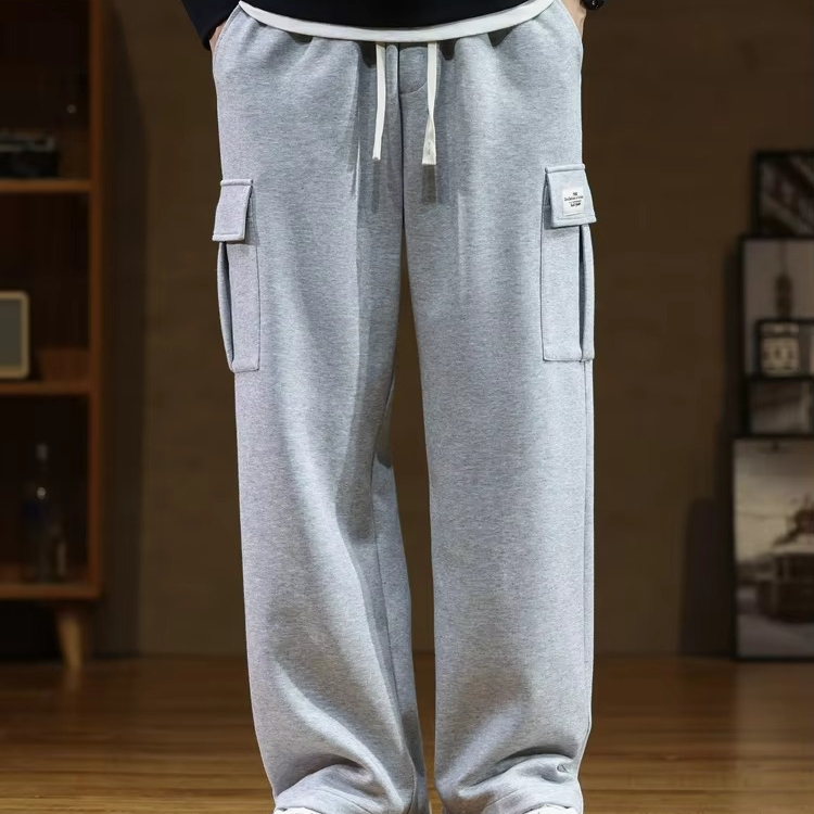 Men's Cotton Multi-Pocket Drawstring Sweatpants, Loose Straight Fit, Up to 8XL