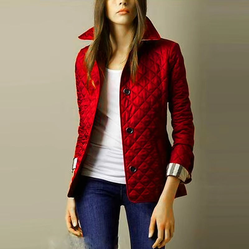 Women’s Winter Lapel Down Coat, Single Breasted Long Sleeve Slim Cotton Jacket with Pockets