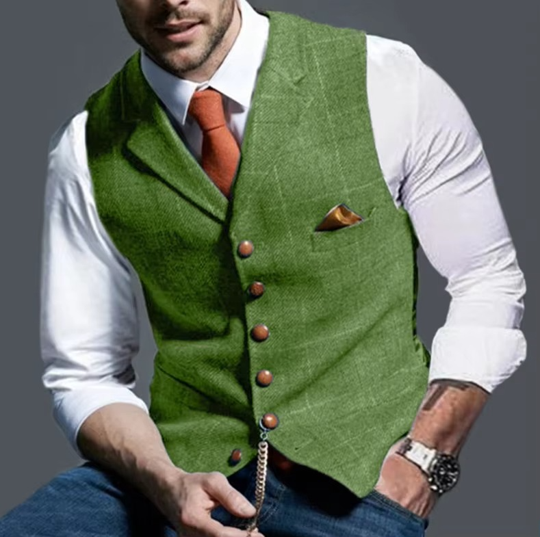 Men's Tweed Striped Waistcoat – Classic Vest for Business, Weddings, and Formal Events