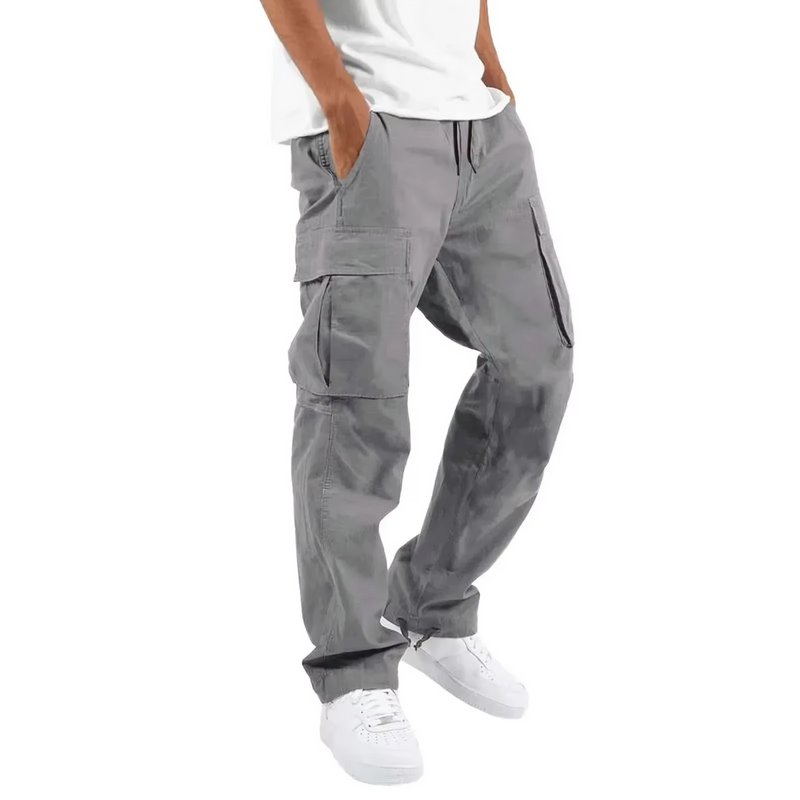 2025 Men's Solid Cargo Pants with Multi Pocket Design and Adjustable Drawstring