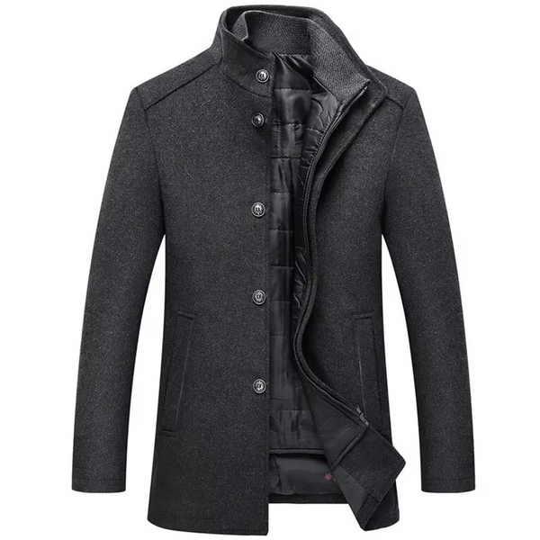 Men's Long Wool Winter Coat with Stand Collar and Detachable Vest
