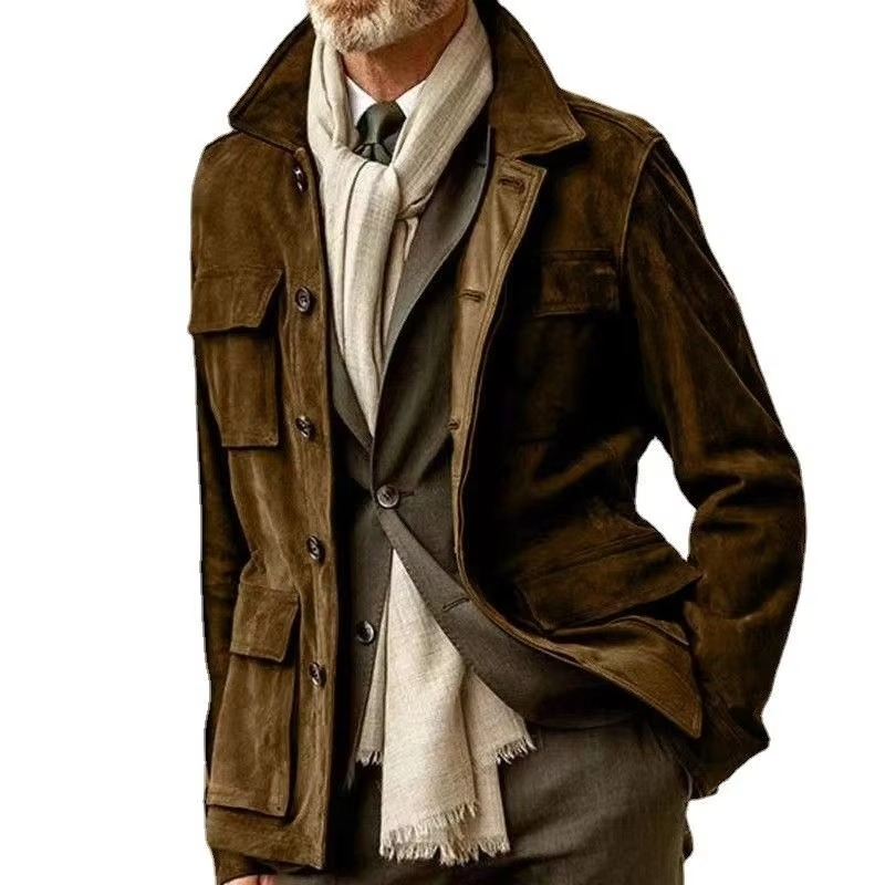 Retro Mid-Length Men's Casual Trench Coat with Lapel Collar