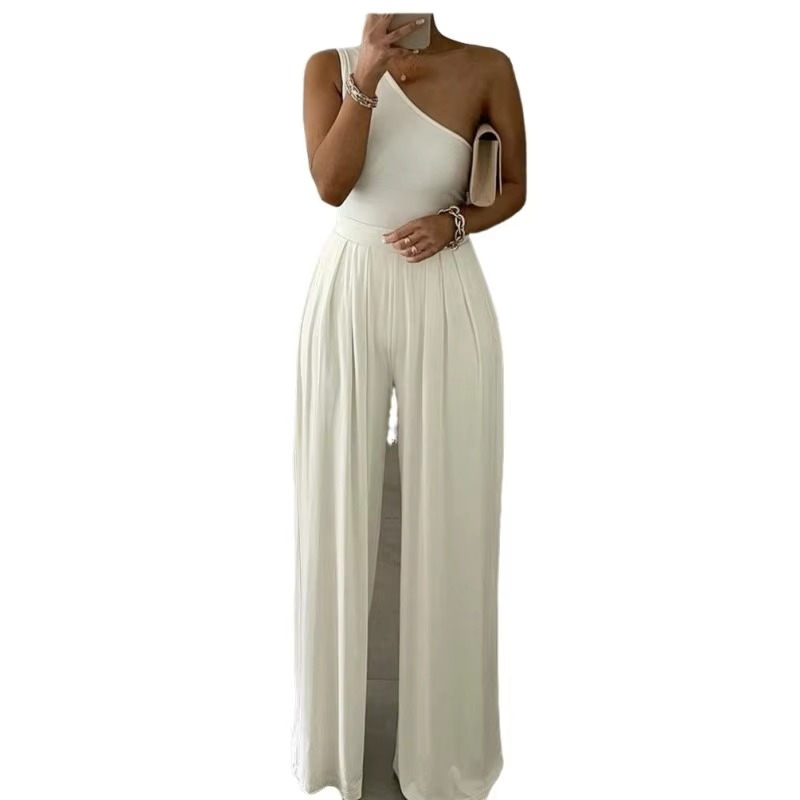 Women's Casual One Shoulder High Waist Wide Leg Jumpsuit