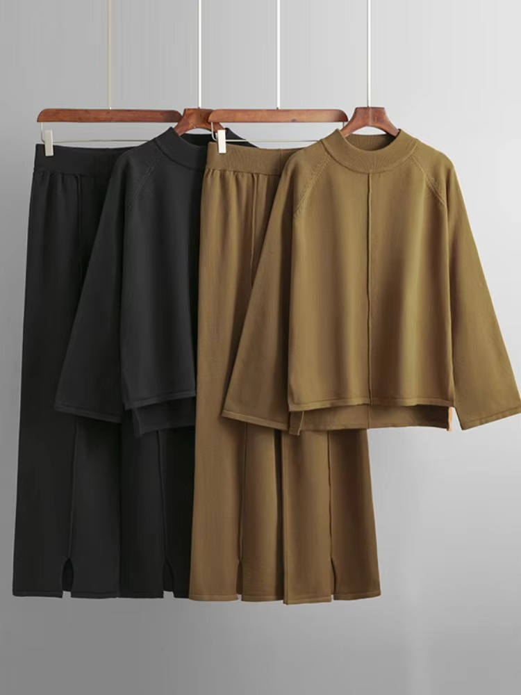 Cozy Knit Two-Piece Sweater and Wide-Leg Pant Set for Women
