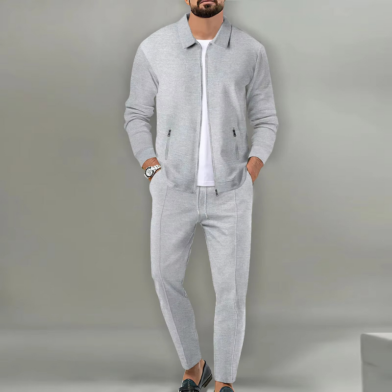Men's 2-Piece Set Long Sleeve Polo Jacket Shirt with Matching Drawstring Pants