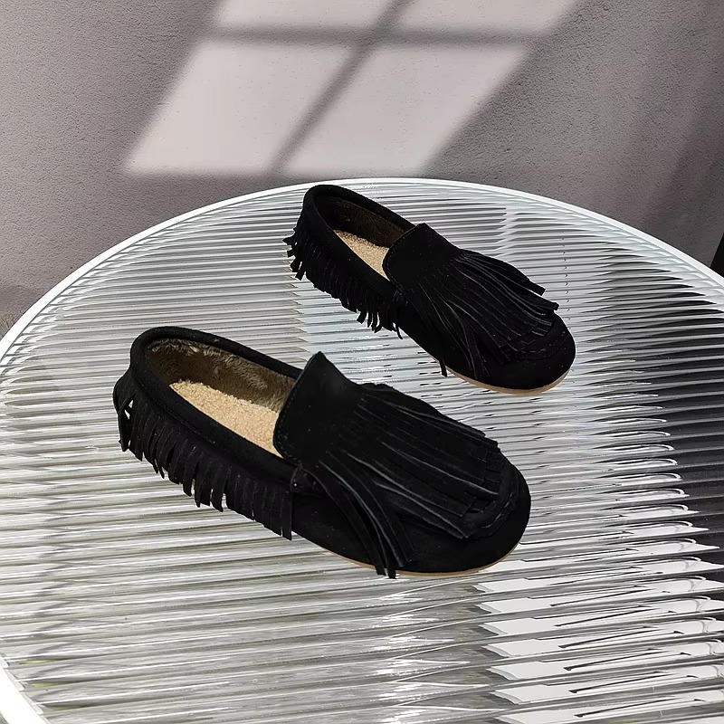 Women's Spring 2024 Mossy Cowhide Tassel Flats