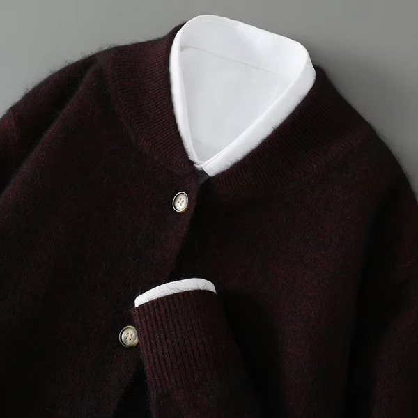 Men's Mink Cashmere Stand Collar Cardigan Sweater, Loose Fit Knitted Coat